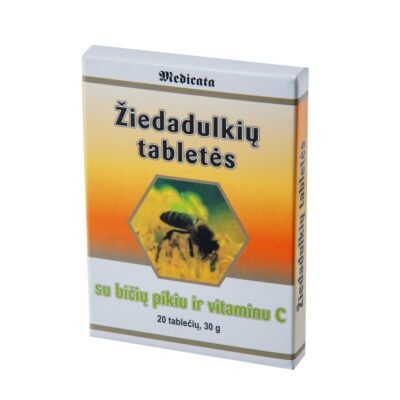 žiedadulkių tabletės su bičių pikiu ir vitaminu